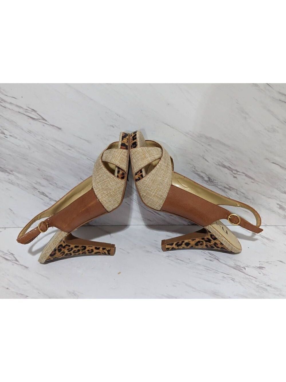 N by Nicole Miller Women's Tan Sandal Leather Side Leopard Print Heel Size 6.5M - Picture 5 of 8